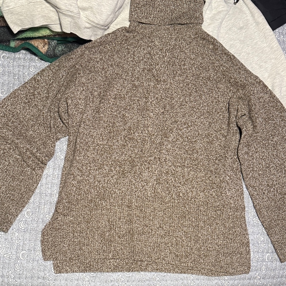 Merino Wool Blend Marled Cable-Knit Turtleneck Sweater